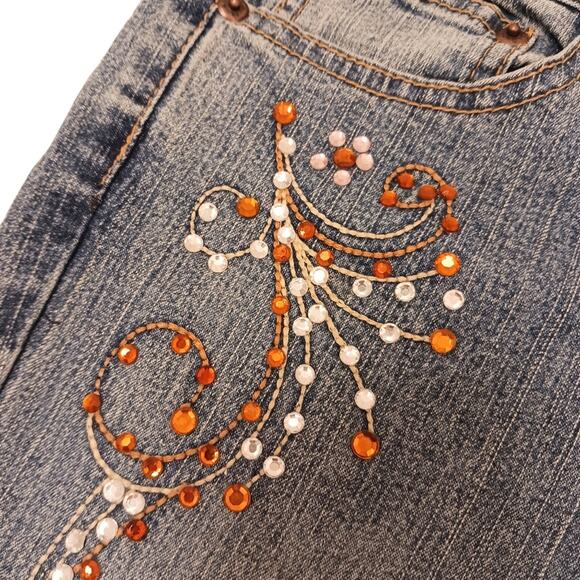 Vntg Angels Jeans Womens JR Sz 7 Blue Flare Crystals Embellished Boho Glam Gypsy - Picture 16 of 16